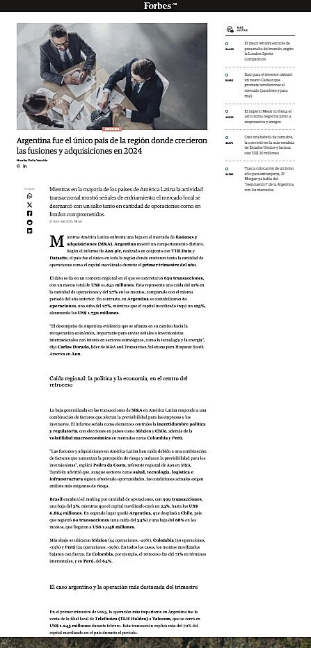 Argentina fue el nico pas de la regin donde crecieron las fusiones y adquisiciones en 2024